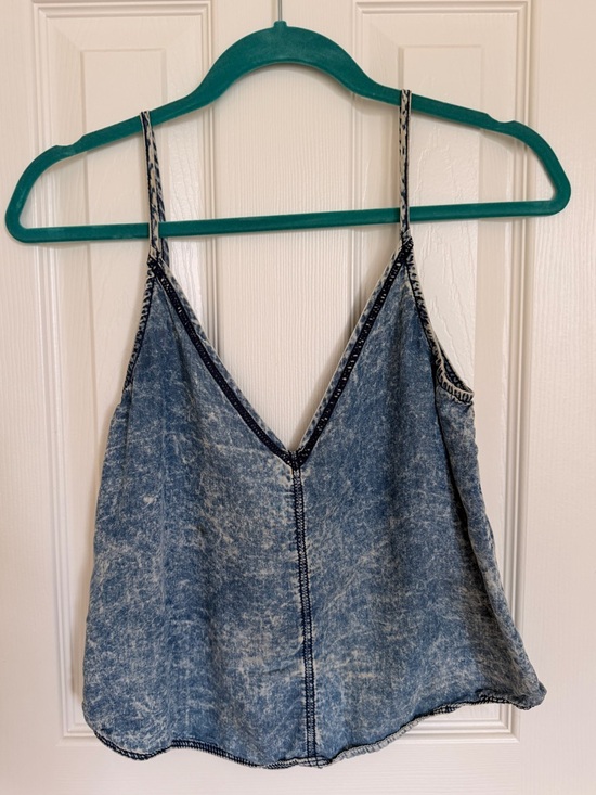 Pool Jeans Tops - Denim V-Neck Spaghetti Strap Cropped Tank Top